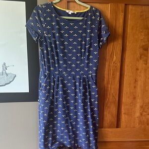 Navy Blue Dress with Yellow Bee Pattern BODEN